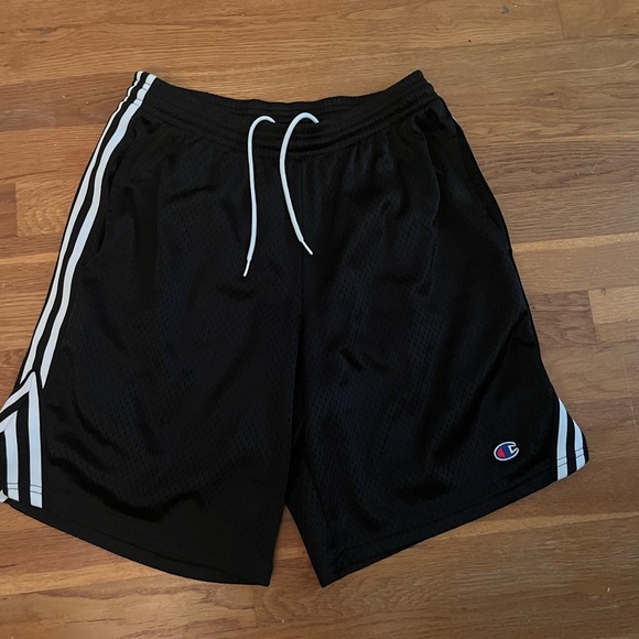 Champion Black Mesh Athletic Shorts with White Stripes - Picture 1 of 1
